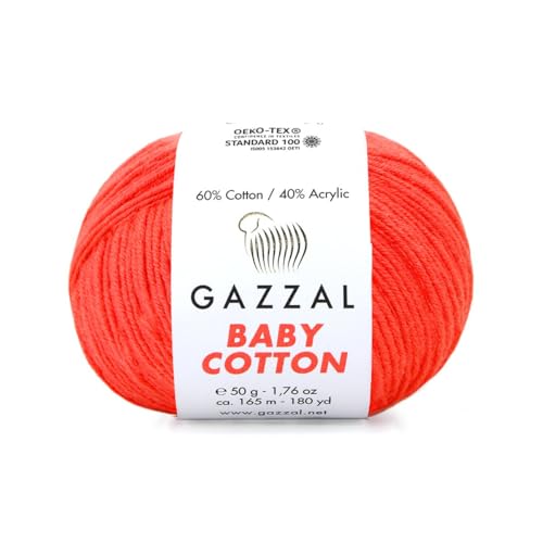 Gazzal Baby Cotton, 60% Baumwolle 40% Acryl, je Knäuel 50g/165m, DK- Kammgarn, Strickgarn, Amigurumi-Garn, Babygarn, 10 Knäuel - 3459 von Sorenta
