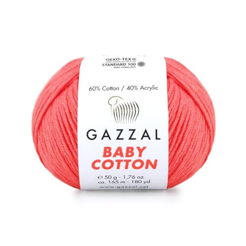 Gazzal Baby Cotton, 60% Baumwolle 40% Acryl, je Knäuel 50g/165m, DK- Kammgarn, Strickgarn, Amigurumi-Garn, Babygarn, 10 Knäuel - 3460 von Sorenta