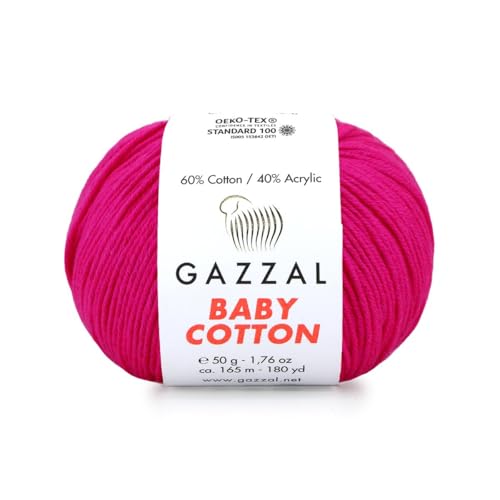 Gazzal Baby Cotton, 60% Baumwolle 40% Acryl, je Knäuel 50g/165m, DK- Kammgarn, Strickgarn, Amigurumi-Garn, Babygarn, 10 Knäuel - 3461 von Sorenta