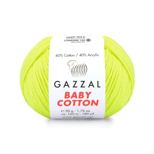 Gazzal Baby Cotton, 60% Baumwolle 40% Acryl, je Knäuel 50g/165m, DK- Kammgarn, Strickgarn, Amigurumi-Garn, Babygarn, 10 Knäuel - 3462 von Sorenta