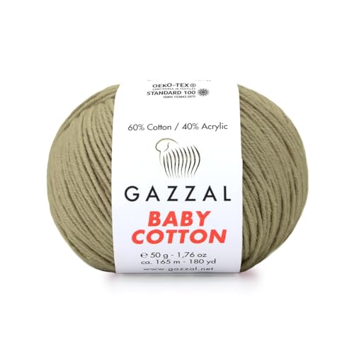 Gazzal Baby Cotton, 60% Baumwolle 40% Acryl, je Knäuel 50g/165m, DK- Kammgarn, Strickgarn, Amigurumi-Garn, Babygarn, 10 Knäuel - 3464 von Sorenta