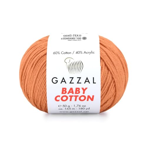 Gazzal Baby Cotton, 60% Baumwolle 40% Acryl, je Knäuel 50g/165m, DK- Kammgarn, Strickgarn, Amigurumi-Garn, Babygarn, 10 Knäuel - 3465 von Sorenta