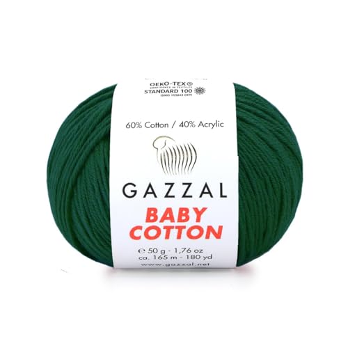 Gazzal Baby Cotton, 60% Baumwolle 40% Acryl, je Knäuel 50g/165m, DK- Kammgarn, Strickgarn, Amigurumi-Garn, Babygarn, 10 Knäuel - 3467 von Sorenta