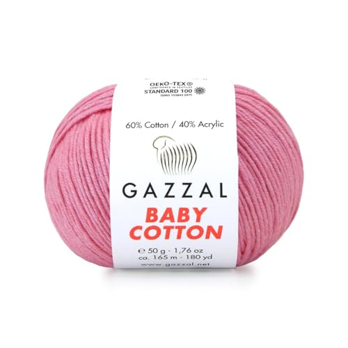 Gazzal Baby Cotton, 60% Baumwolle 40% Acryl, je Knäuel 50g/165m, DK- Kammgarn, Strickgarn, Amigurumi-Garn, Babygarn, 10 Knäuel - 3468 von Sorenta