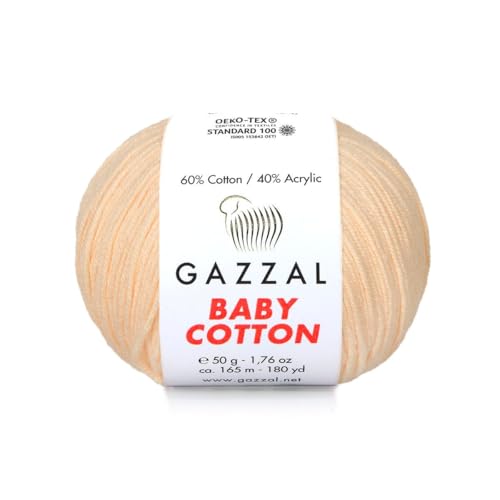 Gazzal Baby Cotton, 60% Baumwolle 40% Acryl, je Knäuel 50g/165m, DK- Kammgarn, Strickgarn, Amigurumi-Garn, Babygarn, 10 Knäuel - 3469 von Sorenta