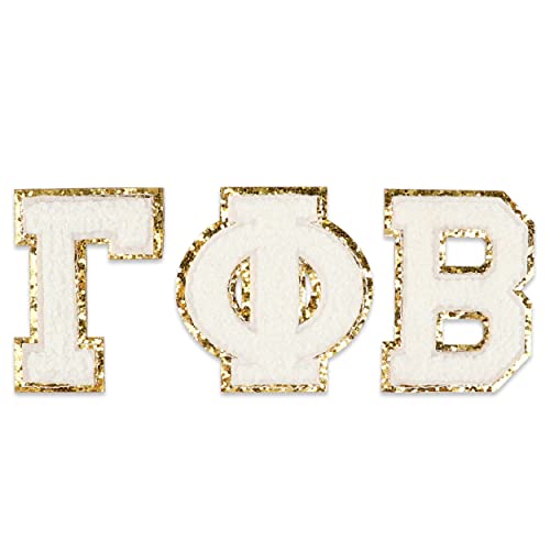 Sorority Shop Gamma Phi Beta Chenille Buchstaben-Patches mit selbstklebender Rückseite, 3er Set griechische Buchstaben-Patches, perfekt für Kleidung, Notebooks, Laptops von Sorority Shop