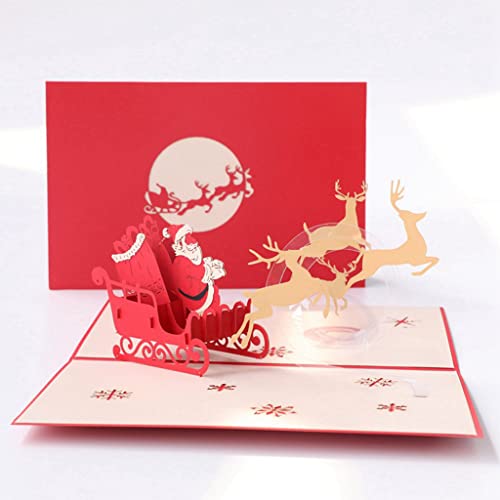 Sorrowso Frohe Weihnachten Grußkarte 3D Für Karte Mit Umschlag Weihnachtsmann Elch Schlitten Postkarte Party Einladung Dekoration Neujahrsgeschenke 3D Weihnachtsgrußkarten von Sorrowso