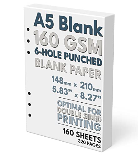 Blanko-Papier, A5, 160 g/m², 6-fach gelocht, 160 Blatt/320 Seiten, weiß, 148 mm x 210 mm Blanko-Papier, A5, 160 g/m², 6-fach gelocht, 160 Blatt/320 Seiten, weiß, 148 mm x 210 mm von Sort Out My Life