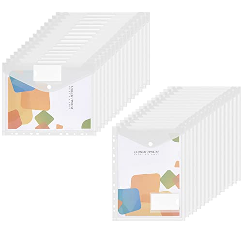 Sosayet Dokumententasche A4 30 Pack, Transparente Dokumentenmappe Mit 11 Lochrand und Etikettentasche, Sichttasche für Dokumente Organisiere (Weiß) von Sosayet
