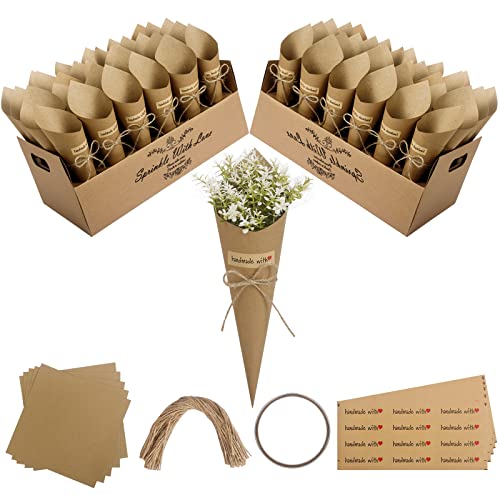 Sosayet Hochzeit Kraftpapier Kegel, 60 Stück Vintage Konfetti Kegel Mit 2 Kegelhalter, DIY Kraftpapier Für Süßigkeiten Schokolade Blütenblätter von Sosayet