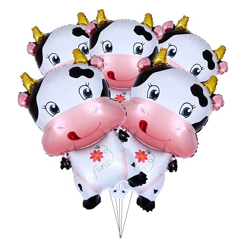 Sosoport 1 Satz 5 Stück Kuh Aluminium Film Ballon Luftballons Ballongas Das Jahr Des Ochsen Partyballons Cartoon-ochsen-ballons Aluminiumfolie Weiß von Sosoport