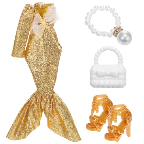 Sosoport 1 Satz Abendkleid Meerjungfrau Partykleid für Puppen Miniaturschuh Puppenabend-Partykleid Puppen formelles Kostüm formelle Kleidung für Puppen Puppenkleidung Plüsch von Sosoport