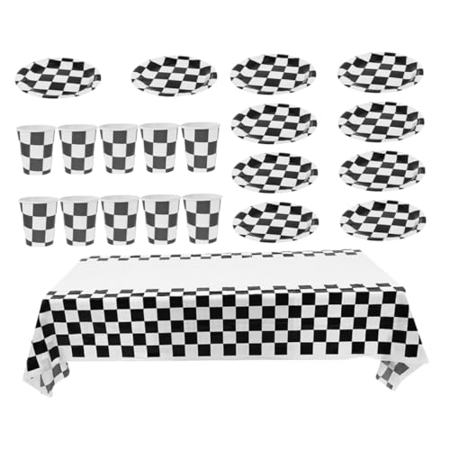 Sosoport 1 Satz Tischdecke Einweg Geschirr mit Papierbechern Tellern Karomuster Tischdecke Party Dekoration für Kindergeburtstag und Auto Themenfeier Sosoport 1 Satz Tischdecke Einweg Geschirr mit Papierbechern Tellern Karomuster Tischdecke Party Dekoration für Kindergeburtstag und Auto Themenfeier von Sosoport