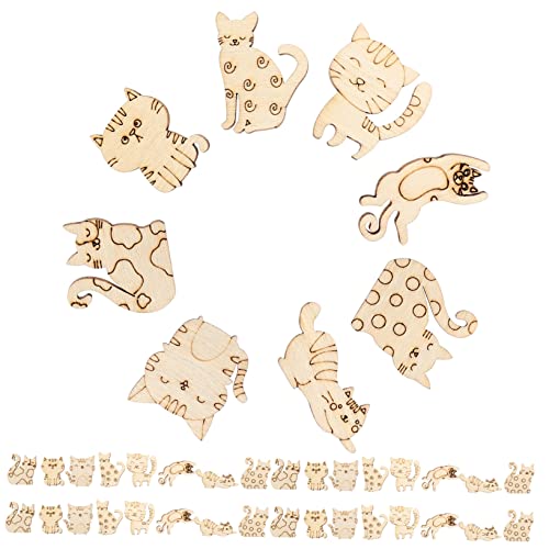 Sosoport 100Stücke Katzenförmige Holz Ausschnitte Unvollendete DIY Graffiti Chips für Kreative Bastelarbeiten und Dekoration für Katzenliebhaber von Sosoport