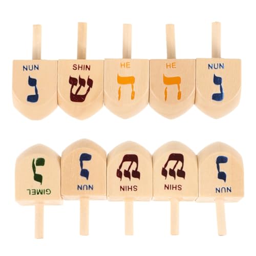 Sosoport 10Stücke Holz Dreidel Set für Traditionelle Chanukka Holzspielzeuge mit Aufwendigem Design und Polierter Oberfläche Tischdekoration und Partyzubehör für Festliche von Sosoport
