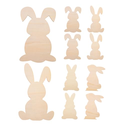 Sosoport 12 Stück Teiliges Holz Osterhasen Rohlinge für DIY Bastelarbeiten Unfertige Holzfiguren für Kreative Ostern Dekorationen zum Malen und Gestalten Beige von Sosoport