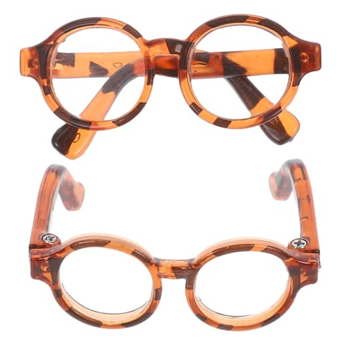 Sosoport 2 Paare Mini -Brillen -puppenzubehör Kleine Brille Puppenbrillen Lesebrille Für Puppen Gläser Miniaturbrille Für Puppe Brillenrequisiten Zum Anziehen Winzige Brille Plastik Leopard von Sosoport