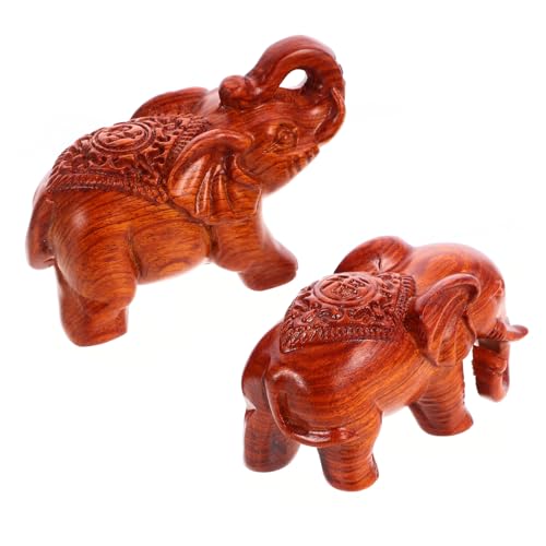 Sosoport 2 Stück Holzfigur Elefantenpaar Handgeschnitzt Stabile Holzskulptur Dekorative Wohndeko Tisch Regalornament für Büro und Wohnzimmer von Sosoport