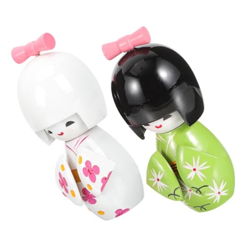 Sosoport 2 Stück Japanische Holzfigur Kimonopuppe Kleine Handgefertigte Japanische Dekoration Langlebiges Holz Künstlerische Desktop Ornamente für Wohnzimmer Büro und Restaurants von Sosoport