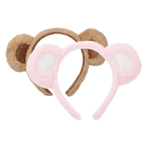Sosoport 2 Stück Niedliches Plüsch Bärenohren Haarband Verstellbares Weiches Haarschmuck für Damen und Bequemes Stirnband für Make up Kosmetik Party Cosplay und Alltag von Sosoport