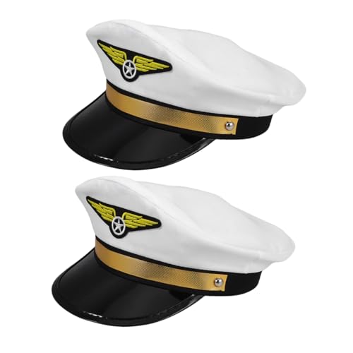 Sosoport 2 Stück Pilot Kostüm Hut Verstellbar Komfortabel Airline Captain Mütze für Fasching Masquerade Halloween Party Zubehör Weiß von Sosoport