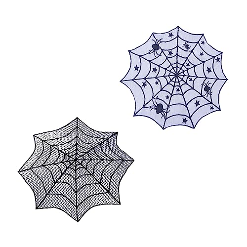 Sosoport 2 Stück Teiliges Halloween Spinnennetz Tischdecke aus Spitze Runde Tischdeko und Waschbar Wiederverwendbar Dekorative Halloween Tischdecke für Gruselige Party Atmosphäre von Sosoport