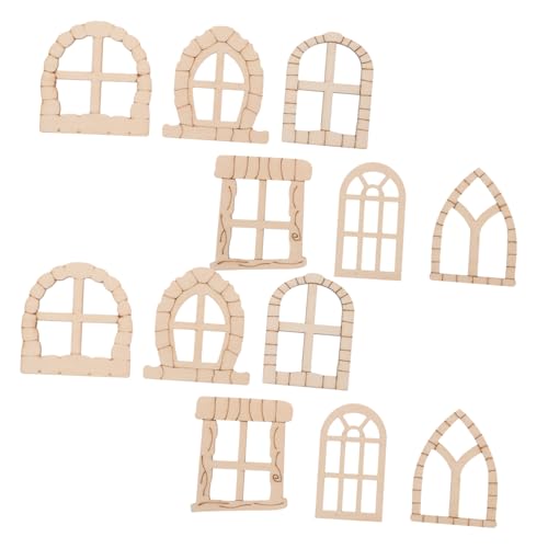Sosoport 25 Stück Mini-Fensterzubehör Miniatur Dekoration Kind Handwerk klein leer winzig Möbelstütze Puppenhaustür Holzfenstermodell Mini Haustür unfertige Tür Minitür hölzern Khaki von Sosoport