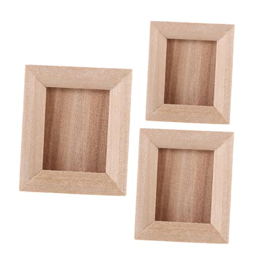 Sosoport 3 Stück Mini -fotorahmen Ornamente Puppenhauszubehör Mikro-fotorahmen Miniatur-puppenhausrahmen Mini-puppenhaus-bilderrahmen Kleiner Bilderrahmen Mini-Dekoration Holz Light Brown von Sosoport