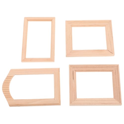 Sosoport 4 Stück Puppenhaus Fotorahmen Miniatur Zubehör Puppenhaus Bilderrahmen Puppenhaus Zubehör Puppenhaus Möbel Puppen Wandkunst Puppenhaus Zubehör Beige Holz von Sosoport