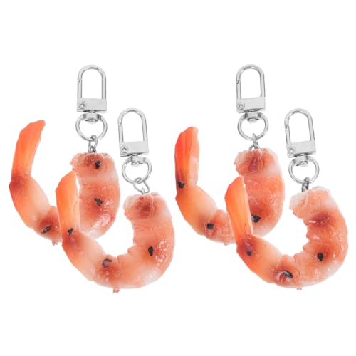 Sosoport 4 Stück Realistische Teilig Garnelen Schlüsselanhänger Detailgetreue Lebensmittelmodelle als Schlüsselring Dekoration Originelle Partygeschenke und Taschenanhänger von Sosoport