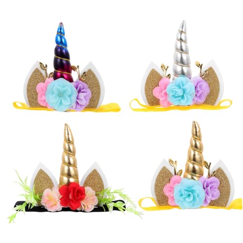 Sosoport 4 Stück Teiliges Einhorn Haarband für Elastische Niedliche Kopfbänder aus Hochwertigem Geeignet für Kostümparty Geburtstagsfeier und Bühnenauftritte Einzigartiges Design für von Sosoport