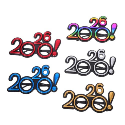 Sosoport 5 Paar Dekorative Brillen Partyzubehör Silvesterparty Brillen Abschluss Zubehör 2026 Neujahrsbrillen Abschlussklasse 2026 Partygeschenke Karnevalsbrillen Kunststoff von Sosoport