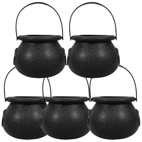 Sosoport 5 Stück Halloween-hexenglas Süßigkeiten Dekorativ Halloween Kessel Wasserkocher Halloween-süßigkeitshalter Hexentopf Mini-kessel Mit Griff Container Zaubererkessel Black Abs von Sosoport