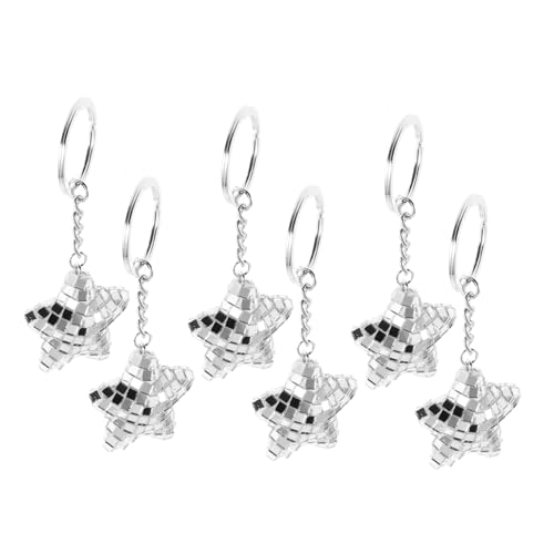 Sosoport 6 Stück Disco Schlüsselanhänger Sternförmig Spiegel-glänzend Reflektierend Vintage Party Geschenk Anhänger Taschenanhänger Zubehör von Sosoport