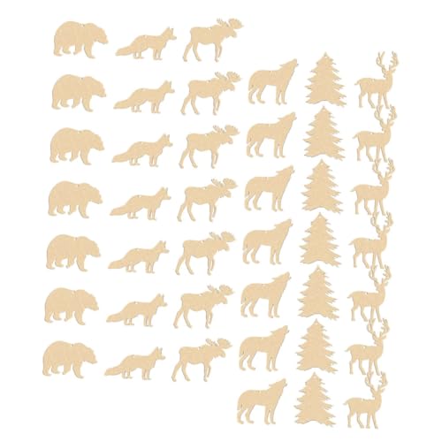 Sosoport 60 Stück Teiliges Set Unbemalte Holzscheiben Tieranhänger DIY Graffiti Holzfiguren für Kreative Dekoration für Partys und Feste Unvollendete Bastelmaterialien von Sosoport
