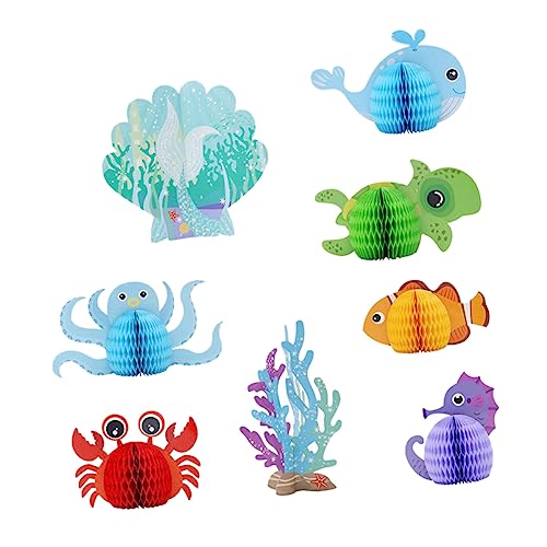 Sosoport 8 Stück Marine Party Supplies Ornamente zum Thema Marine Geburtstag Wabenkugeln -Themendekoration Party-Foto-Requisite Meerestiere- Meerestier-Ornamente Papier von Sosoport