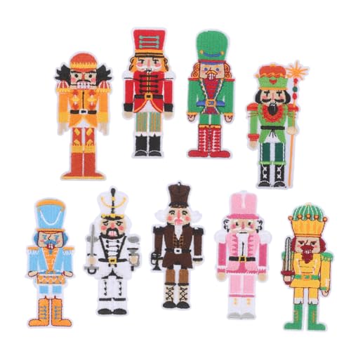 Sosoport 9 Stück Soldaten-Patch Nussknacker-Aufnäher zum Aufbügeln Weihnachtspatches Weihnachts-Aufnäher zum Aufbügeln für Damen gestickte Applikation Polyesterfaden von Sosoport
