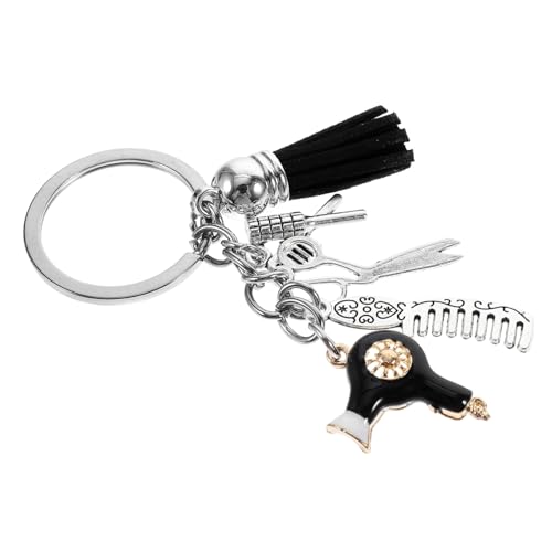 Sosoport Friseurschlüsselanhänger mit Haartrockner und Kamm Anhänger Modischer Zinklegierungsanhänger mit Quaste Eleganter Charme für Taschen Rucksäcke und für Friseure von Sosoport