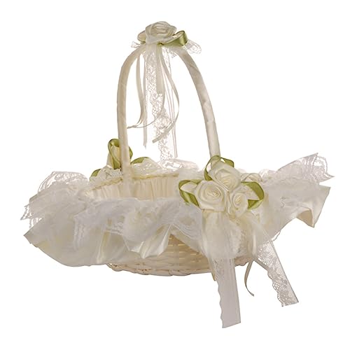 Sosoport Hochzeitskorb aus Spitzenstoff Blumenmädchen Blumenkorb für Hochzeitszeremonie Geeignet für Blumen Blütenblätter und Partydekoration Romantisches Design für Festliche Anlässe von Sosoport