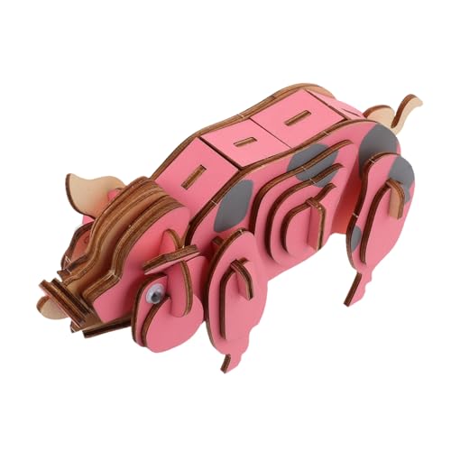 Sosoport Holzpuzzle Pädagogische Holzspielzeuge 3D-tierrätsel Tiermodell Selber Machen Holzbausätze Für 3D-lernpuzzle Hölzernes DIY-Puzzle DIY-Puzzle- Holzstiel-Puzzles Rosa von Sosoport