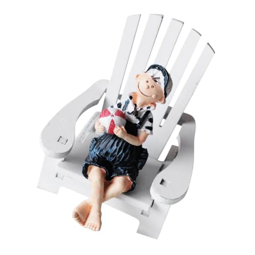 Sosoport Strandstuhl Miniatur Deko Holzfigur Kreative Tischdekoration Wohn und Schlafzimmer Ornament Geschenkidee mit Jungen Puppe von Sosoport