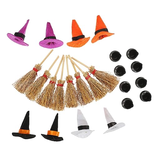Sosoport Teiliges Mini Hexenhüte Bastelset mit Besen und Kessel Kleine Halloween Puppenhüte für DIY Miniaturhäuser Handliche Mini Hexenhut Dekoration für Party und Puppenhausgestaltung von Sosoport