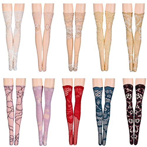 Sotiff 10 Paar handgefertigte Spitzenstrümpfe für Puppen Lange Socken Weihnachtspuppenzubehör Leggings für DIY Kleidung (Klassischer Stil) von Sotiff