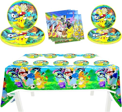 Kinder Cartoon Partygeschirr Set, 41 Stück Geburtstag Party Set für Kinder, Anime Geburtstagsdeko, Teller Servietten Tischdecke, Kindergeburtstag Deko Party Zubehör (Green) von Sotobegirl