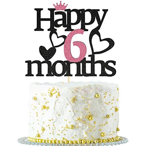 Happy 6 Months Birthday Cake Topper, Black Pink Glitter 1/2 Birthday Cake Topper for Boy Girl Baby Shower, Baby 's Half Birthday, Half Year Anniversary Party Cake Decorations von Sotpot