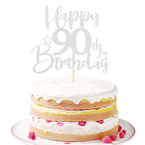 Sotpot 1 Packung 90 Geburtstag Kuchen Topper Doppelseitig Silber Glitzer Kuchen Topper mit Stern Muster Kuchen Dekoration für Happy 90th Birthday Party Kuchen Dekorationen Sotpot 1 Packung 90 Geburtstag Kuchen Topper Doppelseitig Silber Glitzer Kuchen Topper mit Stern Muster Kuchen Dekoration für Happy 90th Birthday Party Kuchen Dekorationen von Sotpot