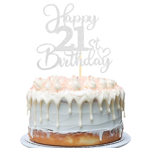 Sotpot 1 x Tortenaufsatz "Happy 21st Birthday", doppelseitig, silberfarben, glitzernd, Kuchendekoration für 21. Geburtstag, Jahrestag, Party-Kuchendekorationen Sotpot 1 x Tortenaufsatz "Happy 21st Birthday", doppelseitig, silberfarben, glitzernd, Kuchendekoration für 21. Geburtstag, Jahrestag, Party-Kuchendekorationen von Sotpot