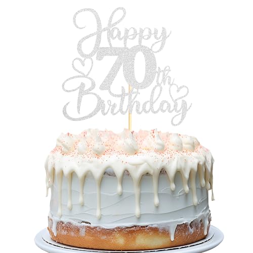 Sotpot 1 x Tortenaufsatz "Happy 70th Birthday", doppelseitig, silberfarben, glitzernd, Kuchendekoration für 70. Geburtstag, Jahrestag, Party-Kuchendekorationen Sotpot 1 x Tortenaufsatz "Happy 70th Birthday", doppelseitig, silberfarben, glitzernd, Kuchendekoration für 70. Geburtstag, Jahrestag, Party-Kuchendekorationen von Sotpot