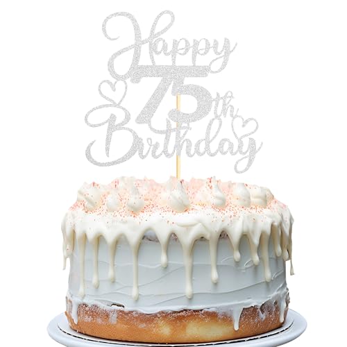 Sotpot 1 x Tortenaufsatz "Happy 75th Birthday", doppelseitig, silberfarben, glitzernd, Kuchendekoration für 75. Geburtstag, Jahrestag, Party-Kuchendekorationen Sotpot 1 x Tortenaufsatz "Happy 75th Birthday", doppelseitig, silberfarben, glitzernd, Kuchendekoration für 75. Geburtstag, Jahrestag, Party-Kuchendekorationen von Sotpot