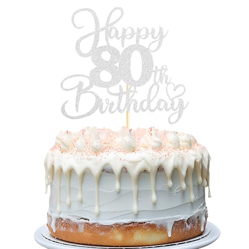 Sotpot 1 x Tortenaufsatz "Happy 80th Birthday", doppelseitig, silberfarben, glitzernd, Kuchendekoration für 80. Geburtstag, Jahrestag, Party-Kuchendekorationen Sotpot 1 x Tortenaufsatz "Happy 80th Birthday", doppelseitig, silberfarben, glitzernd, Kuchendekoration für 80. Geburtstag, Jahrestag, Party-Kuchendekorationen von Sotpot